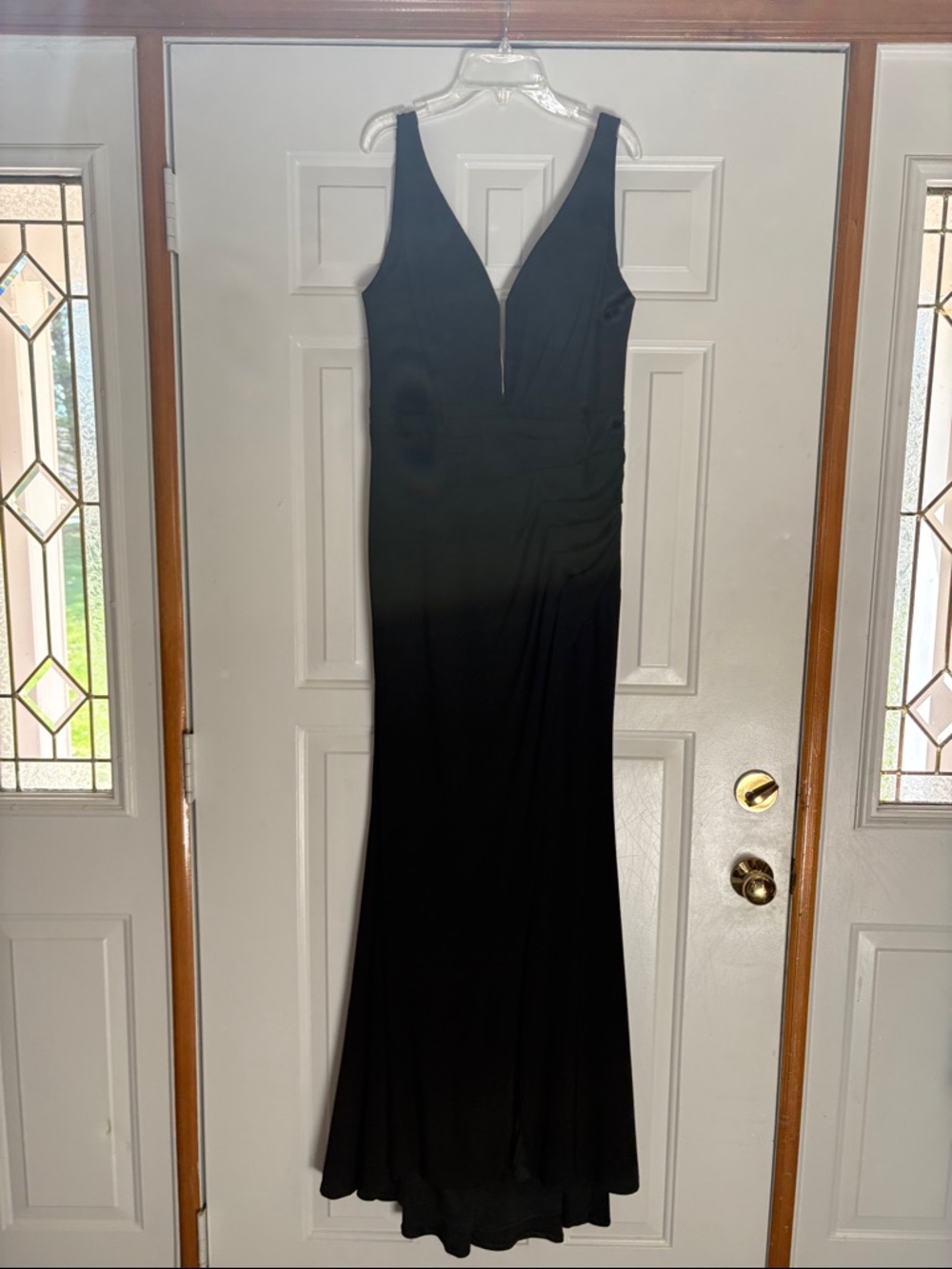 Christina Wu Black V-Neck Maxi Evening Gown